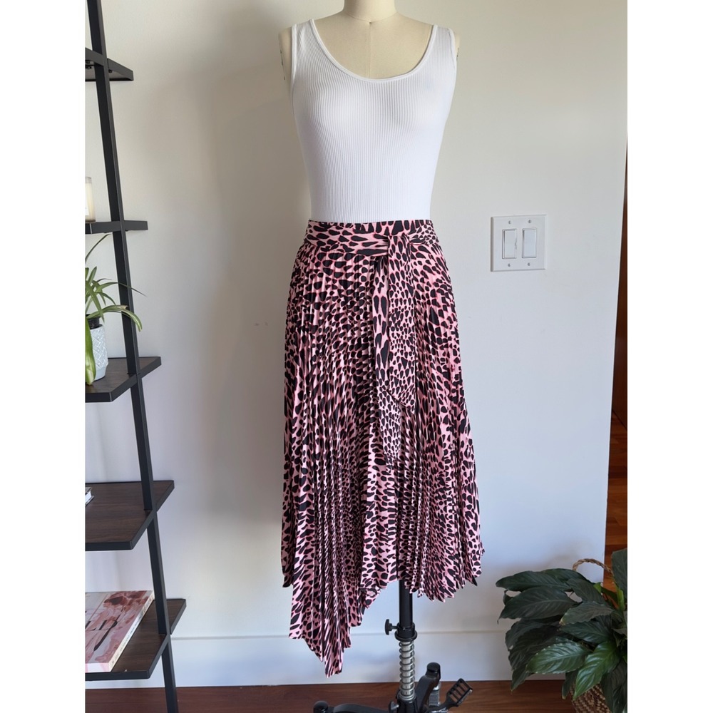 Topshop Taylor Pleated Assymetrical Animal Print Midi Skirt-Women's Size 6-$75